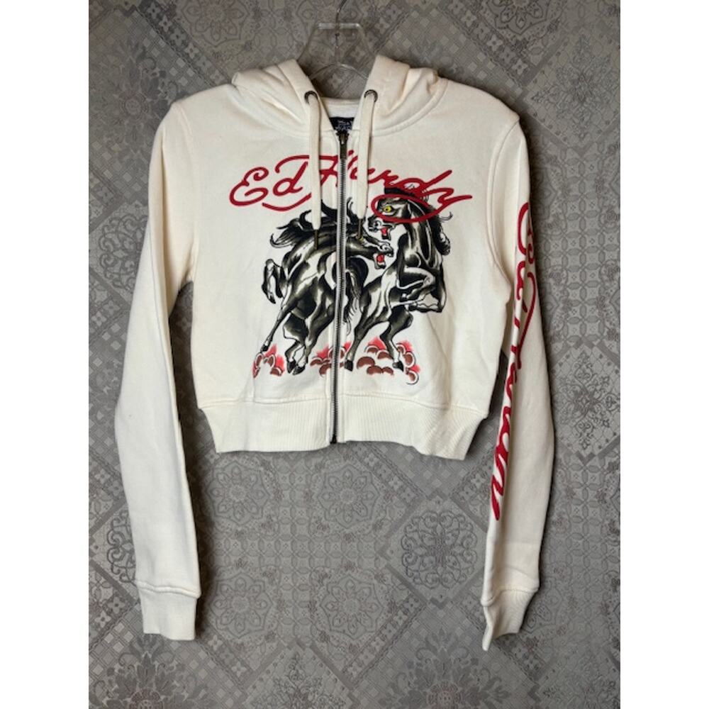 NWT Ed Hardy Cropped Zipper Sweatshirt Women's L Cute Iconic Brand Graphic